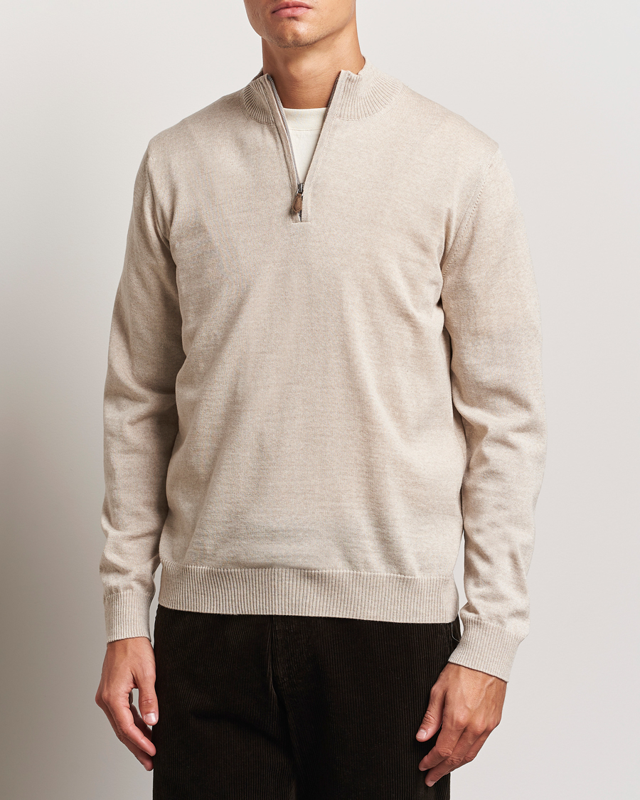 Uomini | Maglieria | Stenströms | Merino Half Zip Beige