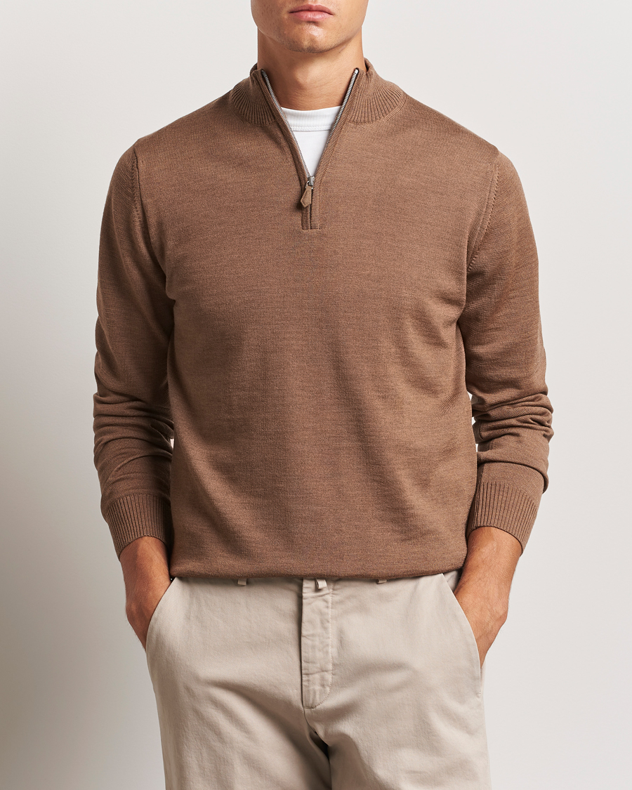 Uomini | Half-zip | Stenströms | Merino Half Zip Brown