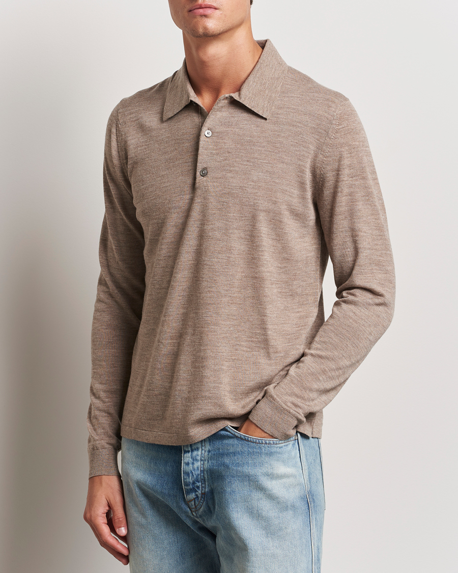 Uomini | Polo di maglia | Tiger of Sweden | Eross Extra Fine Merino Poloshirt Beige Melange