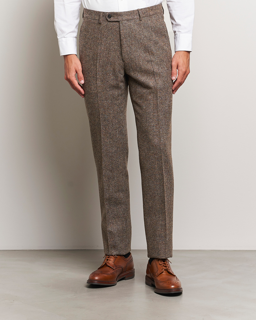 Uomini | Pantaloni da abito | Walker Slater | Edward Wool Donegal Trousers Brown