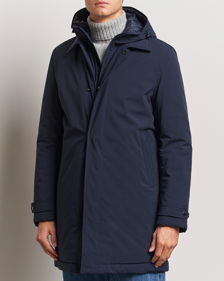 Uomini | Cappotti | Woolrich | Stretch 2 in 1 Padded Waterproof Carcoat Melton Blue