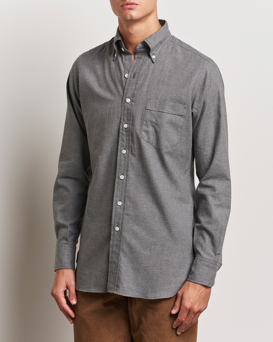 Uomini | Best of British | Drake\'s | Button Down Flannel Shirt Grey