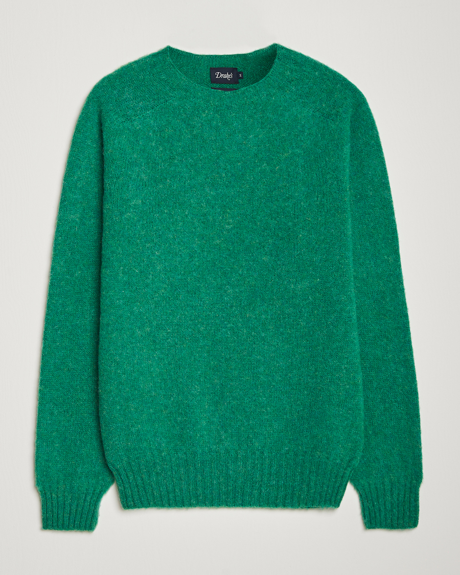 Uomini | Maglieria | Drake's | Brushed Shetland Crew Pixie Green