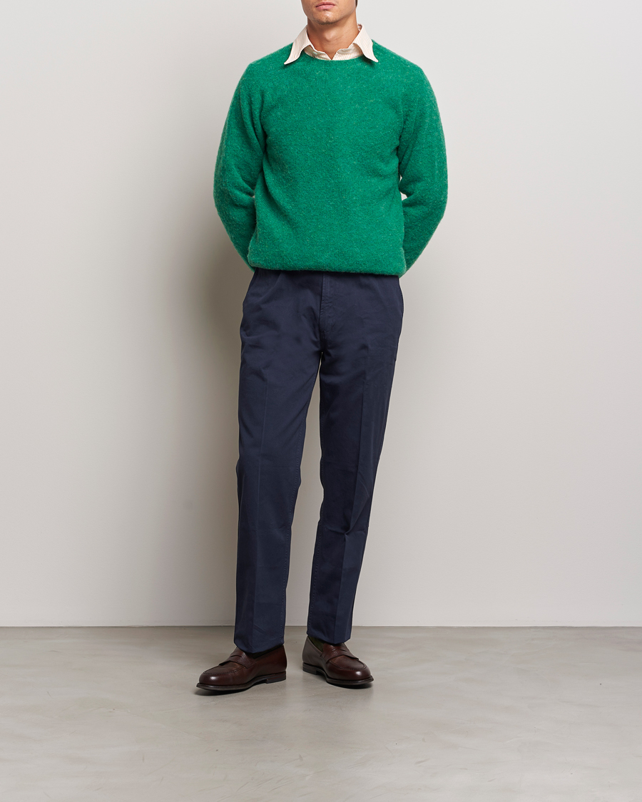 Uomini | Maglieria | Drake's | Brushed Shetland Crew Pixie Green