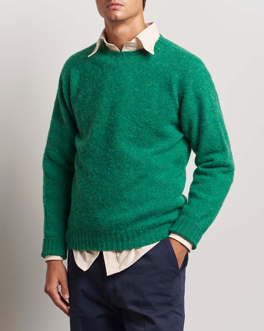 Uomini | Maglieria | Drake's | Brushed Shetland Crew Pixie Green