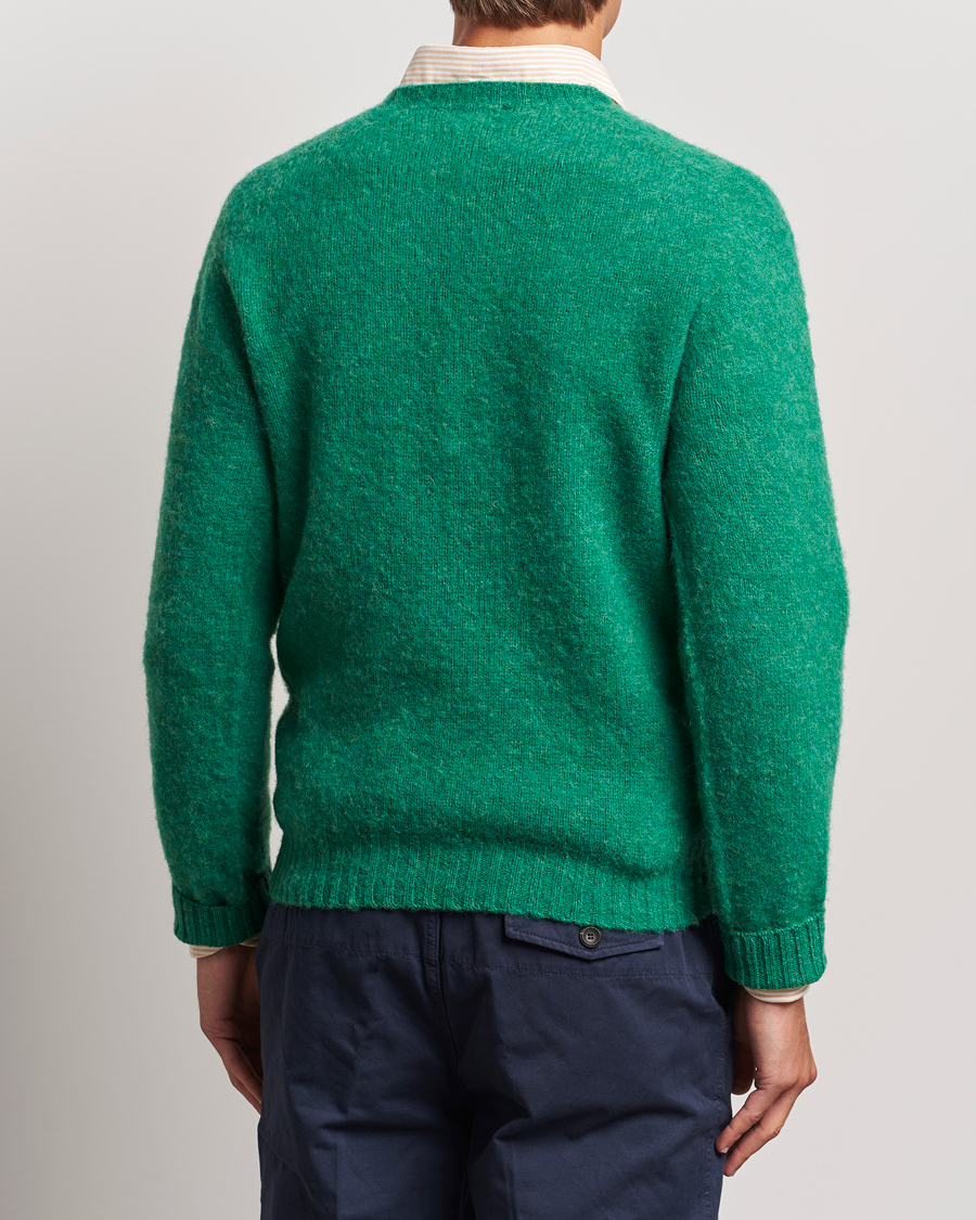 Uomini | Maglieria | Drake's | Brushed Shetland Crew Pixie Green