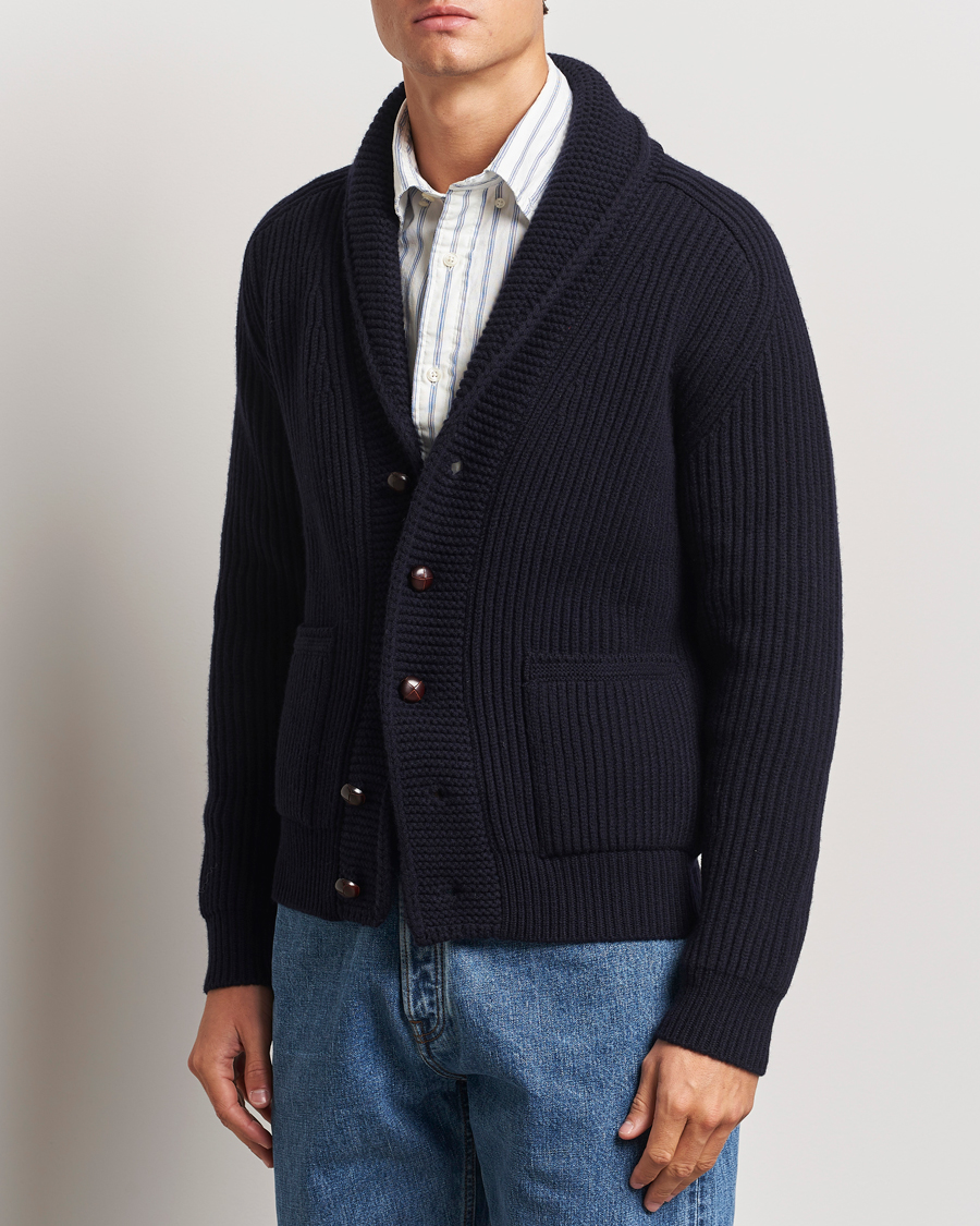 Uomini |  | Drake\'s | Lambswool 6-Ply Shawl Collar Cardigan Navy