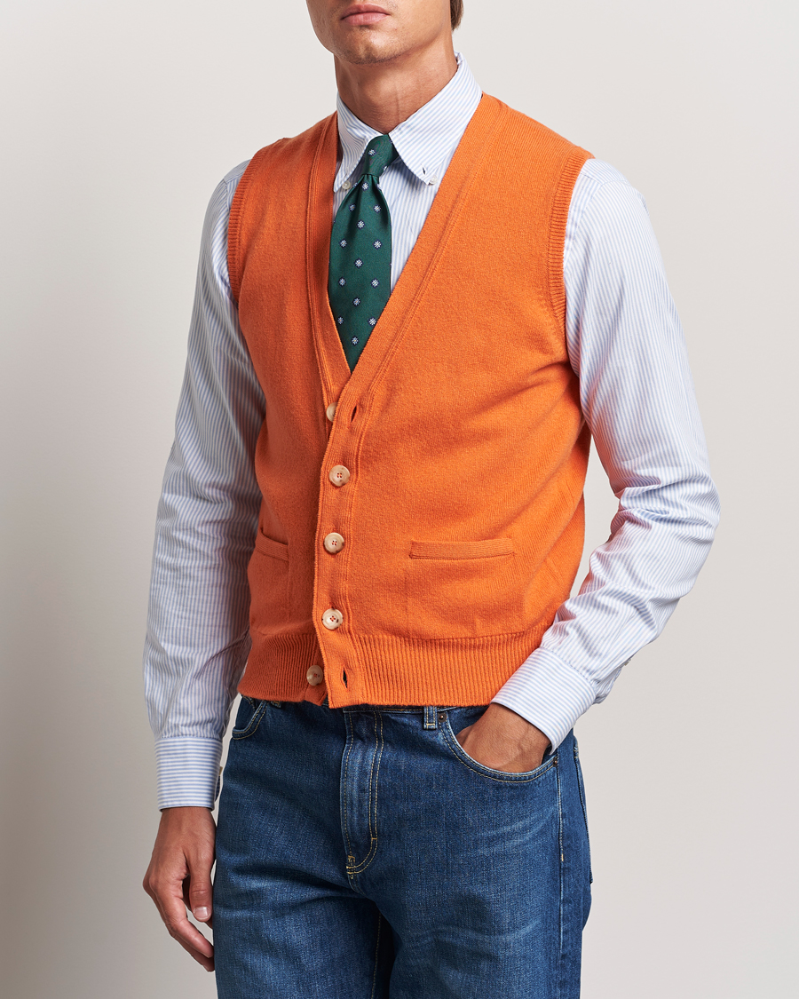 Uomini | Best of British | Drake\'s | Lambswool Vest Cardigan Orange