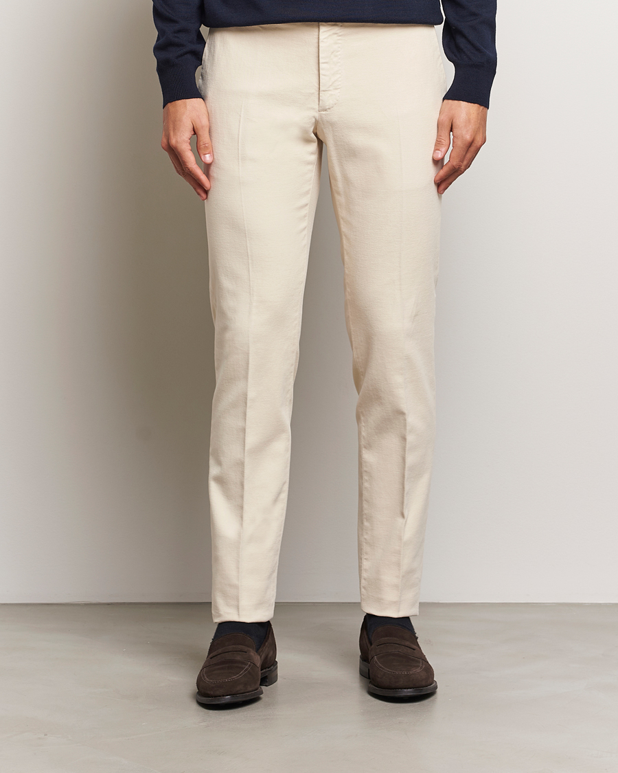 Uomini |  | Incotex | Slim Fit Luxury Moleskine Trousers Off White