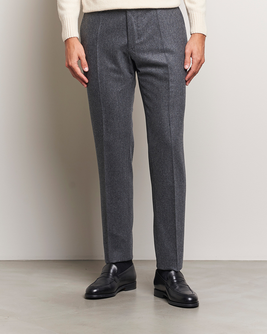 Uomini | Italian Department | Incotex | Slim Fit Carded Flannel Trousers Dark Grey