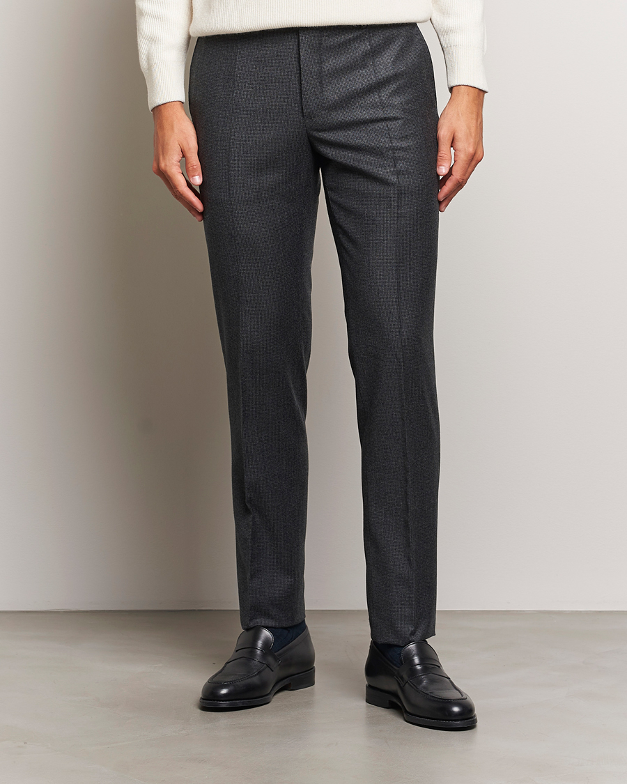 Uomini | Pantaloni di flanella | Incotex | Slim Fit Houndstooth Flannel Trousers Light Grey