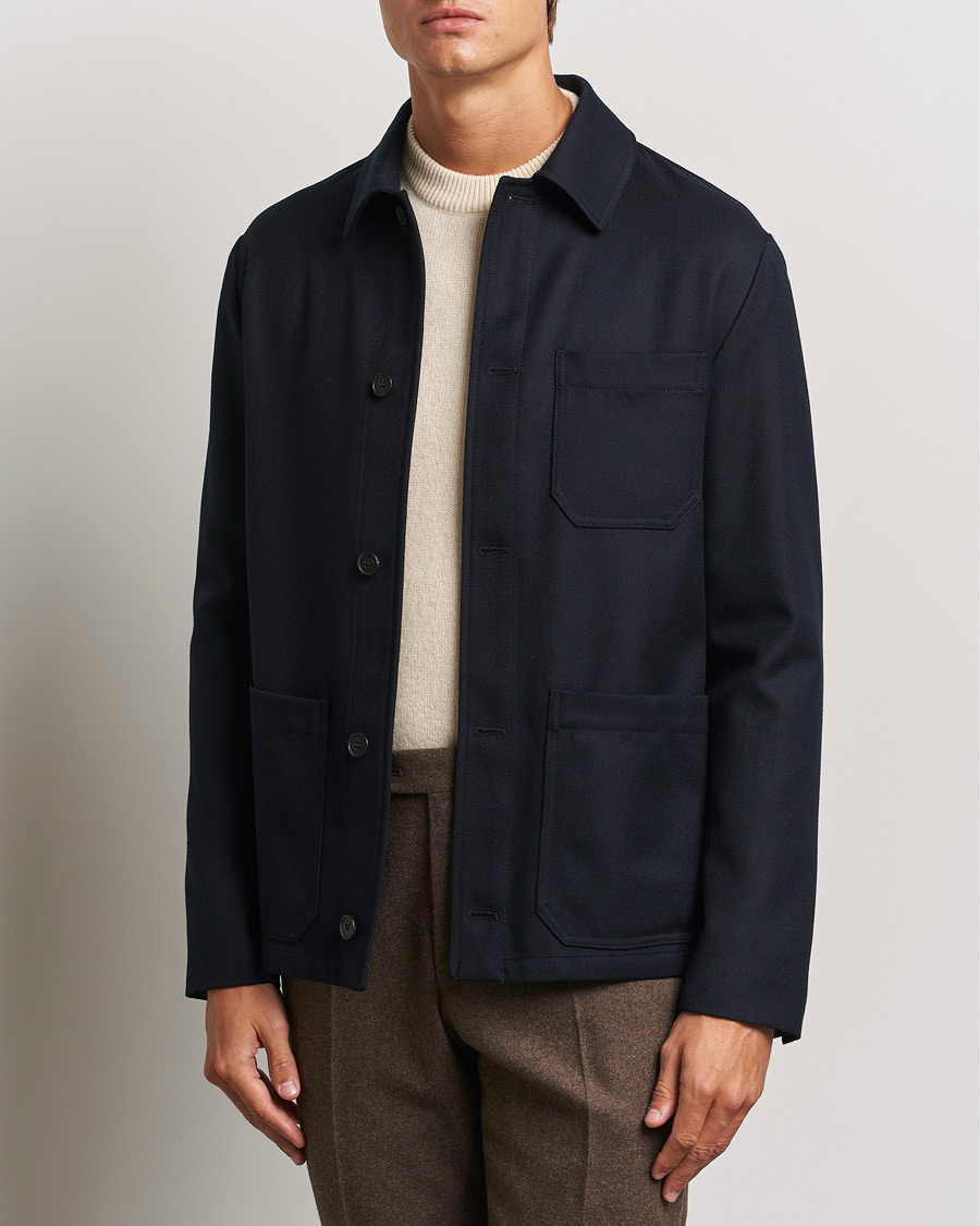 Uomini | Abbigliamento | Incotex | Wool Cover Shirt Jacket Navy