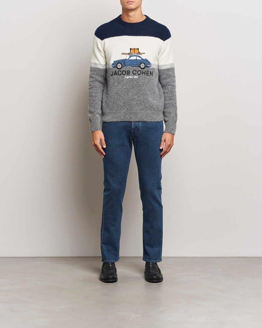 Uomini | Maglieria | Jacob Cohën | Alpaca/Wool Embrodery Sweater Blue/White/Grey