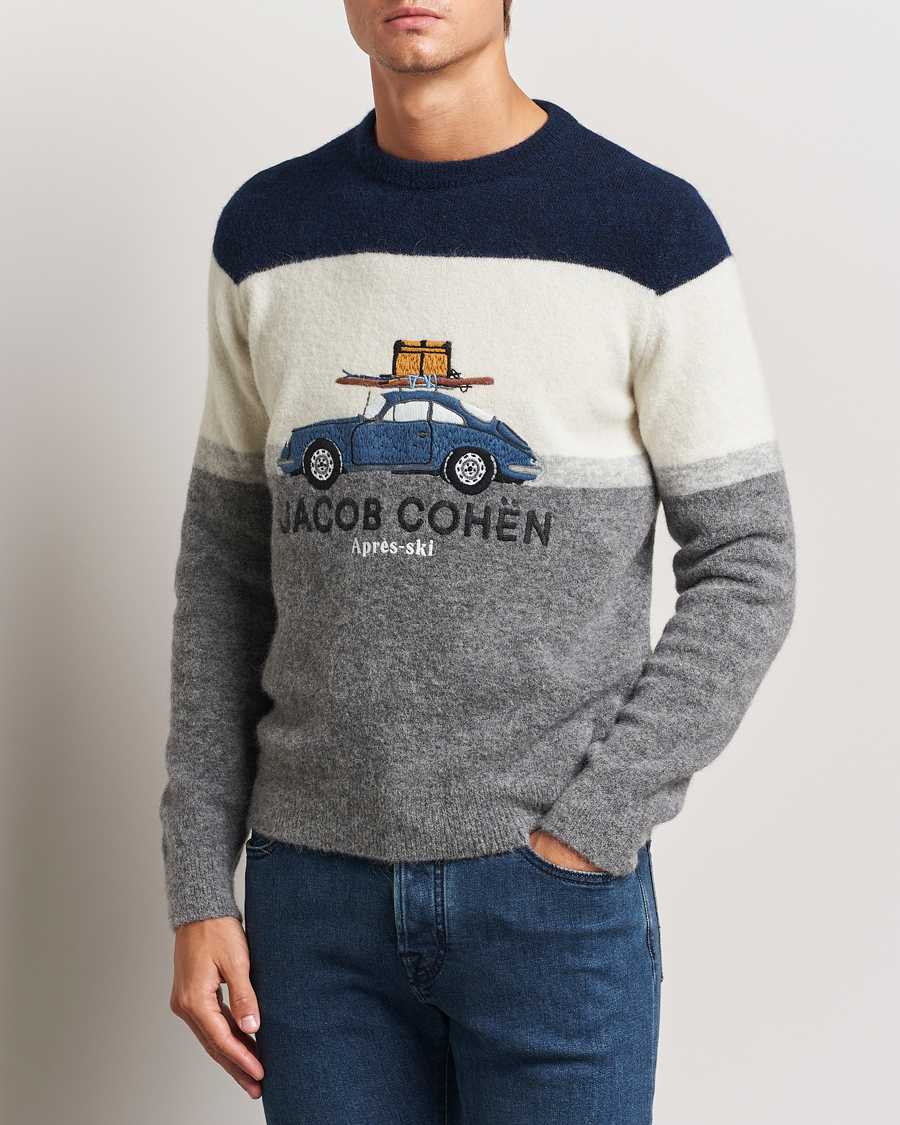 Uomini | Jacob Cohën | Jacob Cohën | Alpaca/Wool Embrodery Sweater Blue/White/Grey