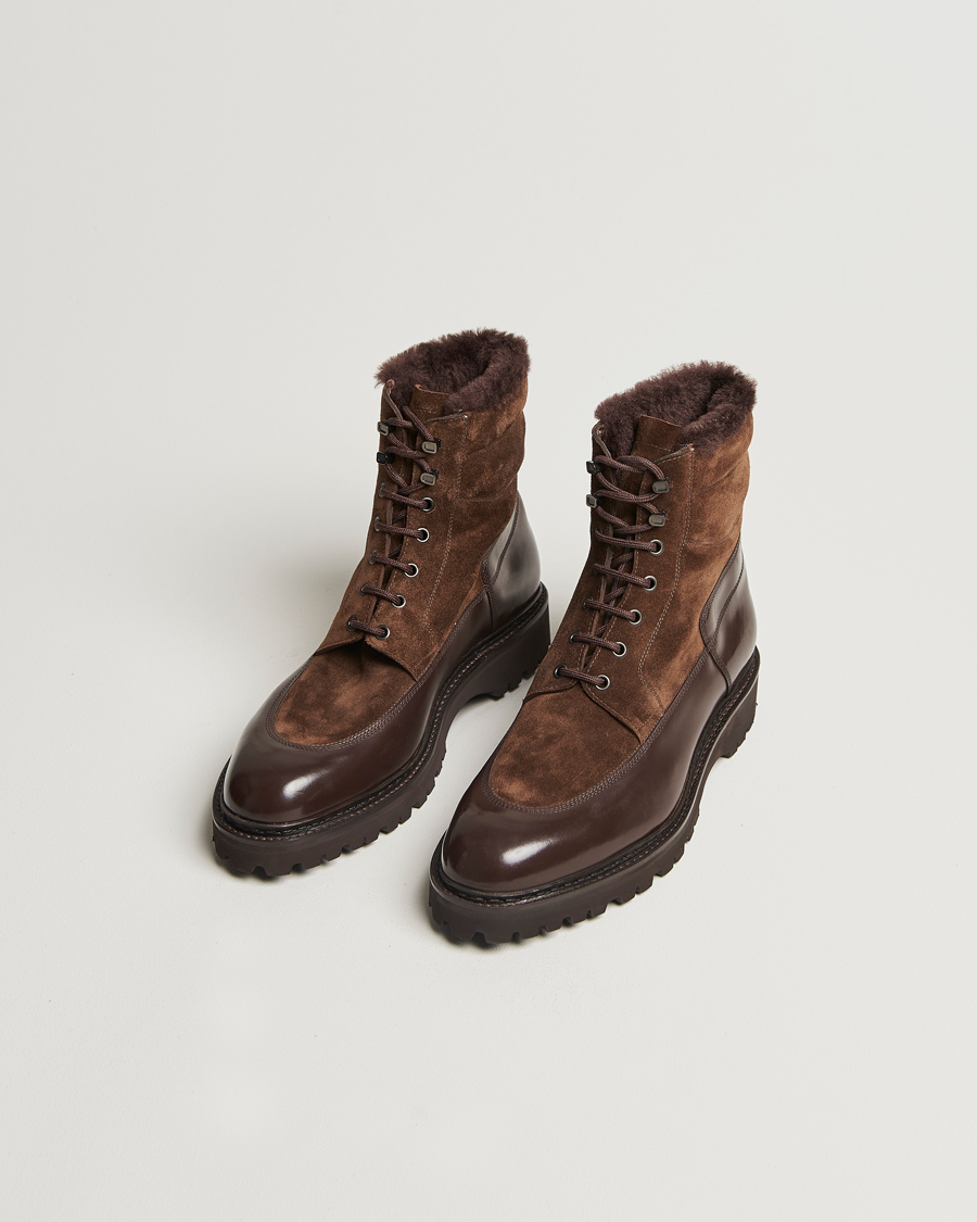 Uomini | John Lobb | John Lobb | Peak Shearling Lined Boots Dark Brown