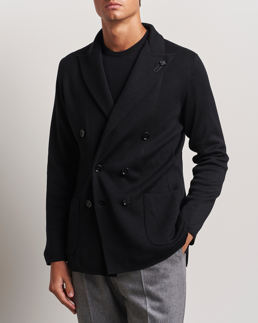 Uomini | Italian Department | Lardini | Knitted Double Breasted Wool Blazer Black