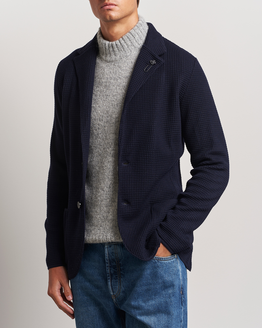 Uomini | Blazers | Lardini | Knitted Structure Wool Blazer Navy