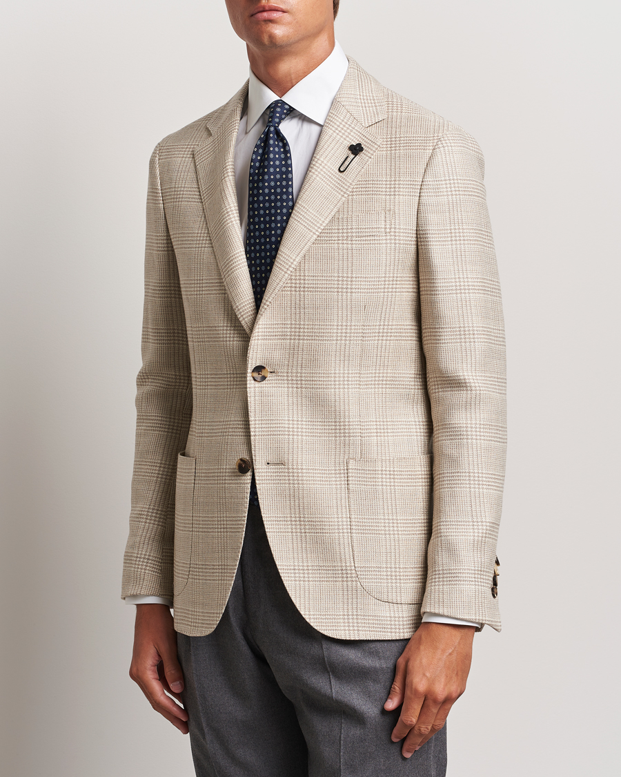 Uomini | Italian Department | Lardini | Prince of Wales Wool Blazer Light Beige