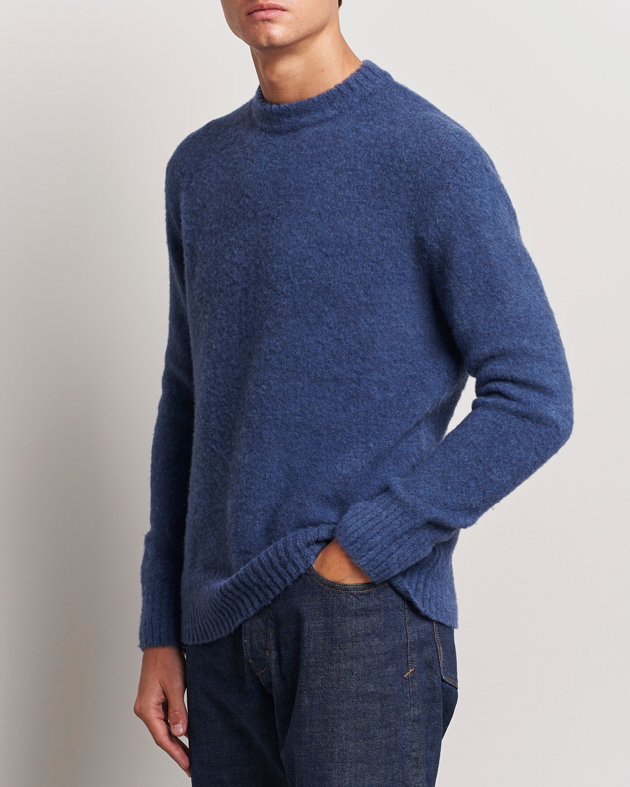 Uomini | Maglieria | Piacenza Cashmere | Brushed Wool Crew Neck Blue Melange