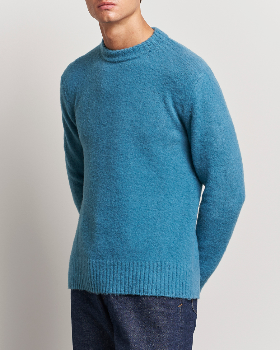 Uomini | Maglieria | Piacenza Cashmere | Brushed Wool Crew Neck Sky Blue