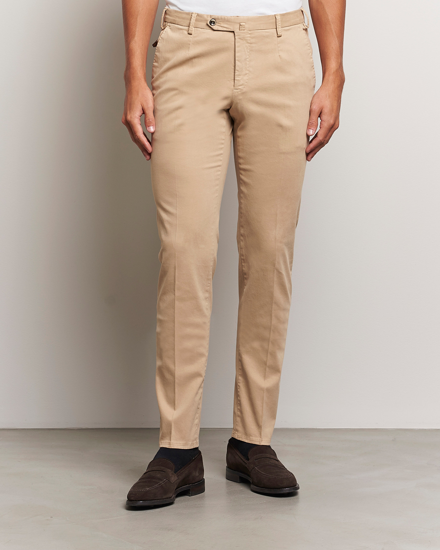 Uomini | Quiet Luxury | PT01 | Slim Fit Pleated Cotton Trousers Beige