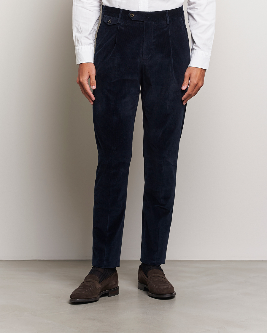 Uomini | Quiet Luxury | PT01 | Slim Fit Corduroy Trousers Navy