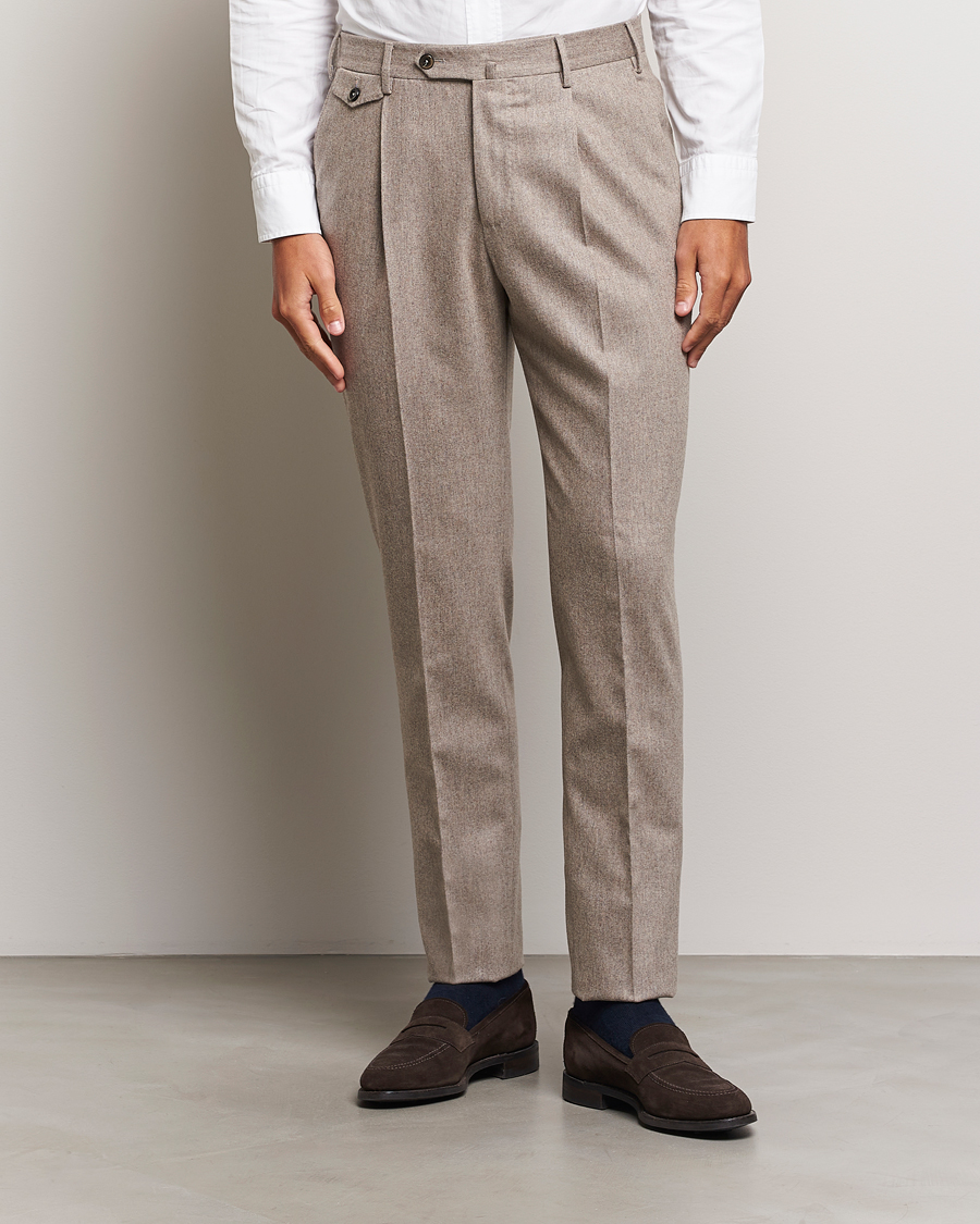 Uomini | PT01 | PT01 | Slim Fit Pleated Wool/Cashmere Trousers Beige