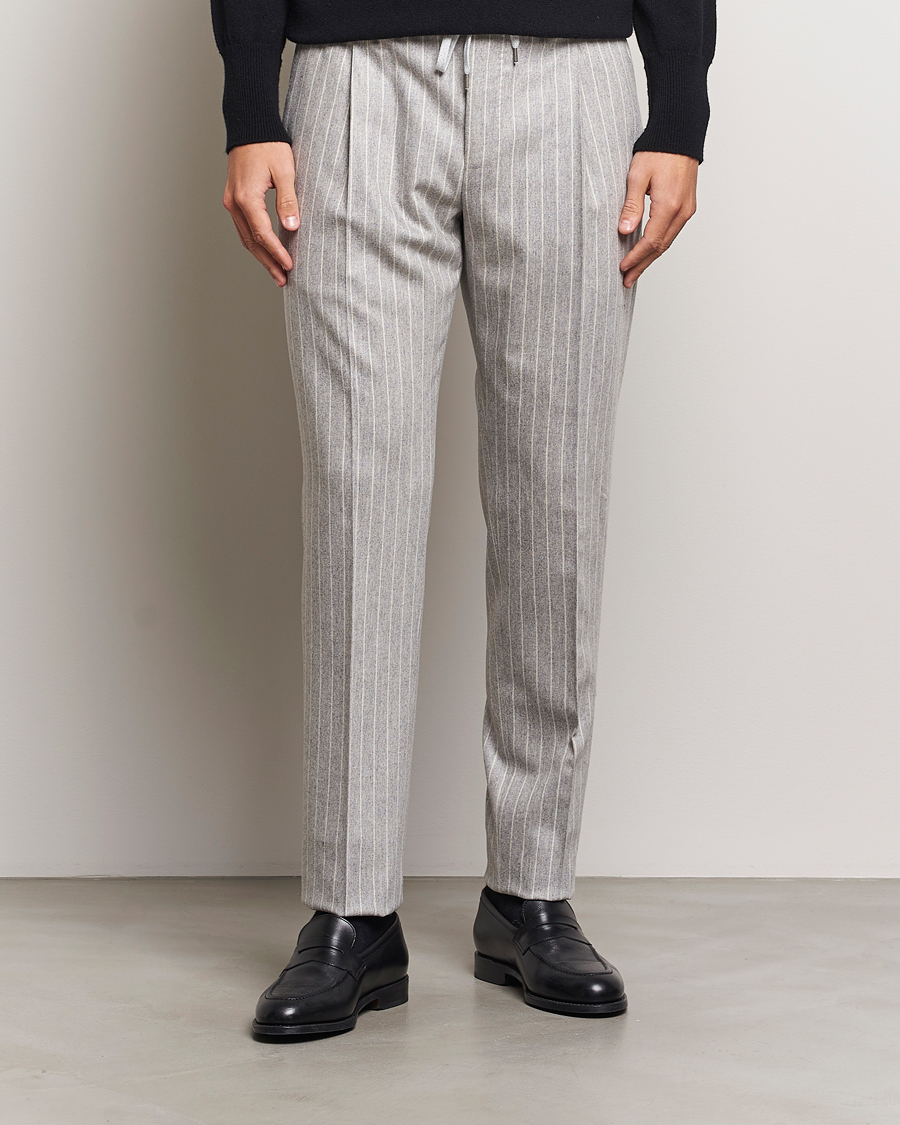 Uomini |  | PT01 | Slim Fit Wool/Cashmere Drawstring Trousers Light Grey 