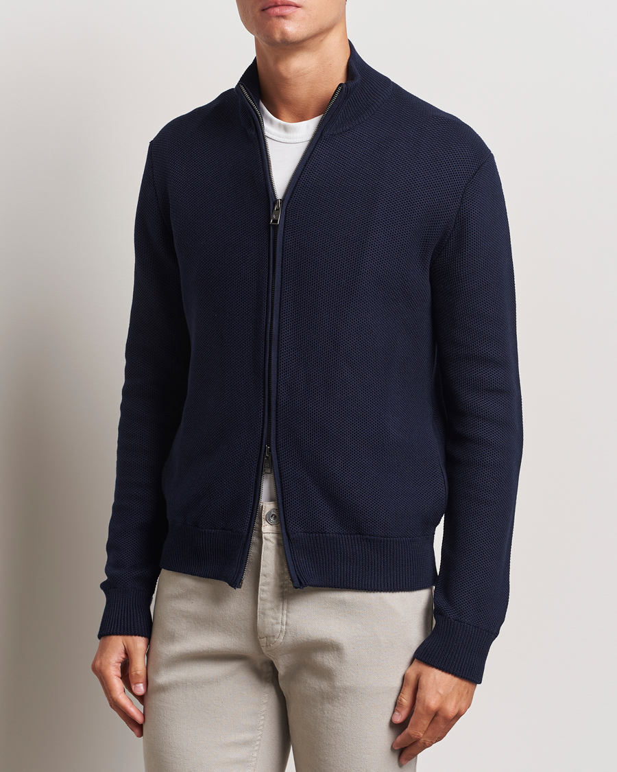 Uomini | Full-zip | Ralph Lauren Purple Label | Cotton/Silk Full Zip Sweater Navy