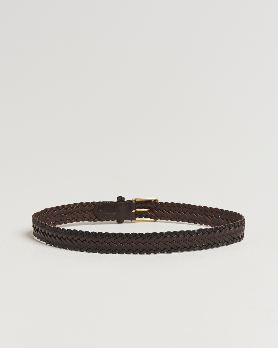 Uomini |  | Ralph Lauren Purple Label | Braided Leather Belt Dark Brown Calf