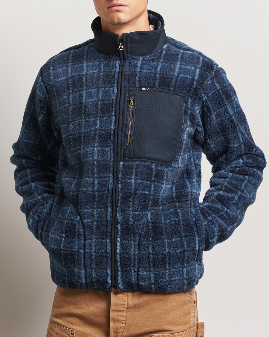 Uomini |  | RRL | Gabe Fleece Full Zip Navy Plaid