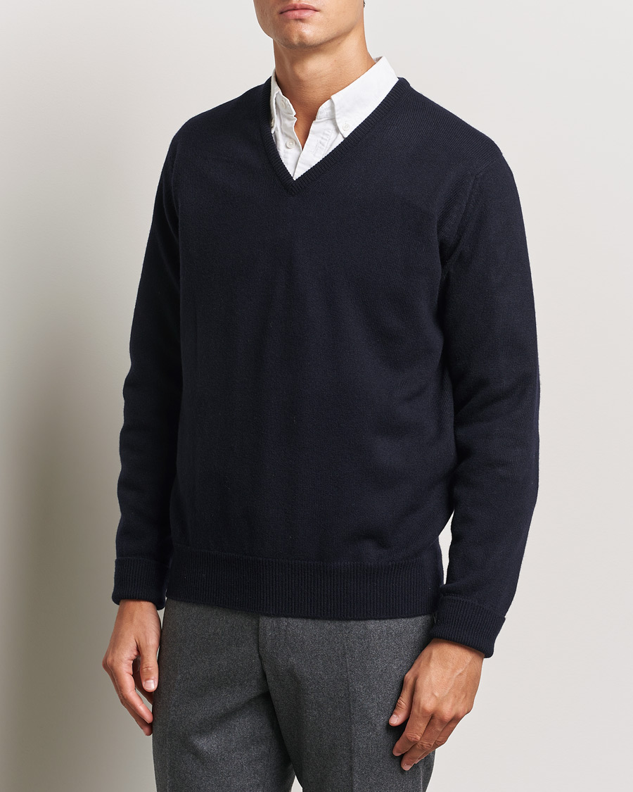 Uomini | Maglieria | William Lockie | Rob Lambswool V-Neck Navy