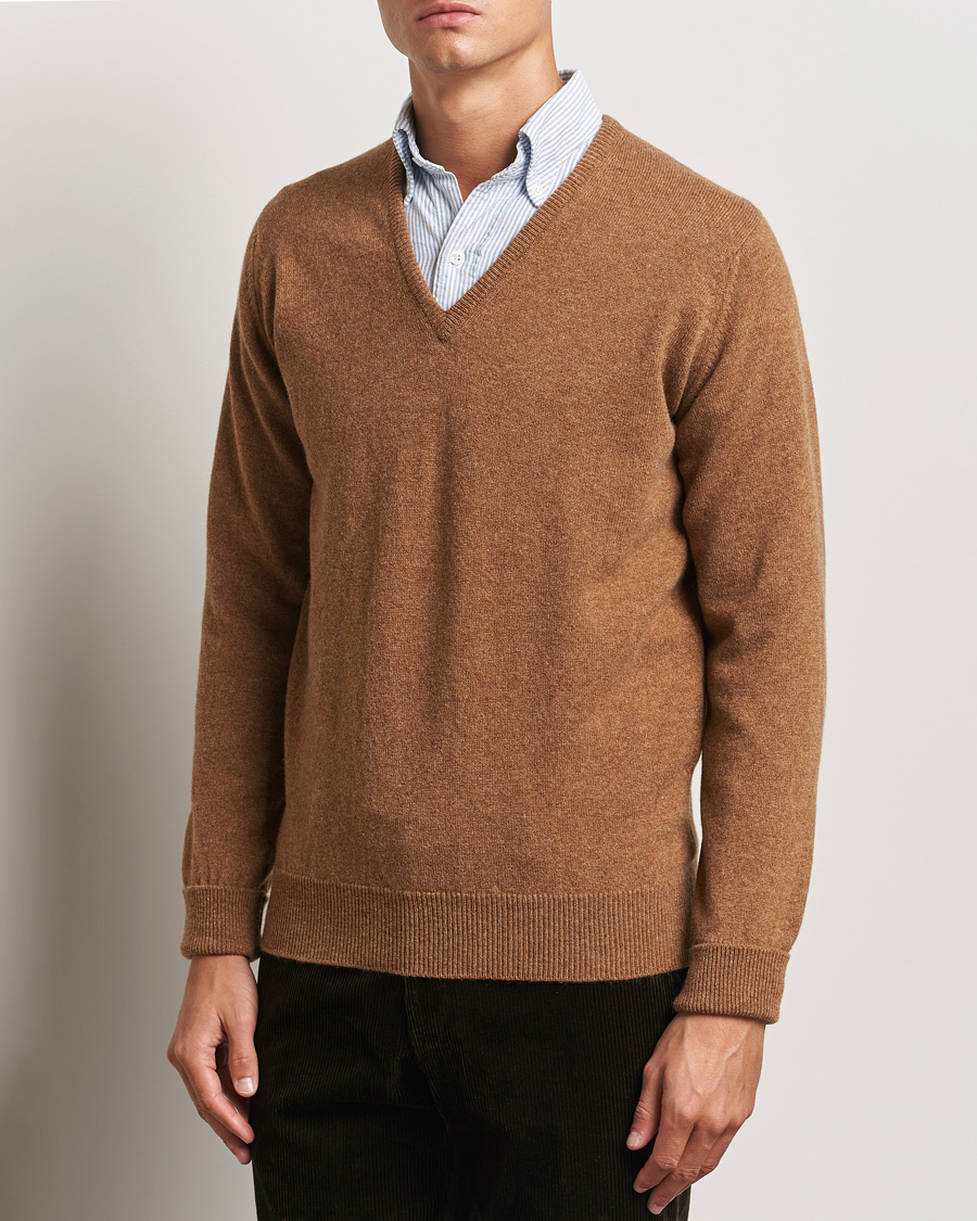 Uomini | Maglieria | William Lockie | Rob Lambswool V-Neck Savannah