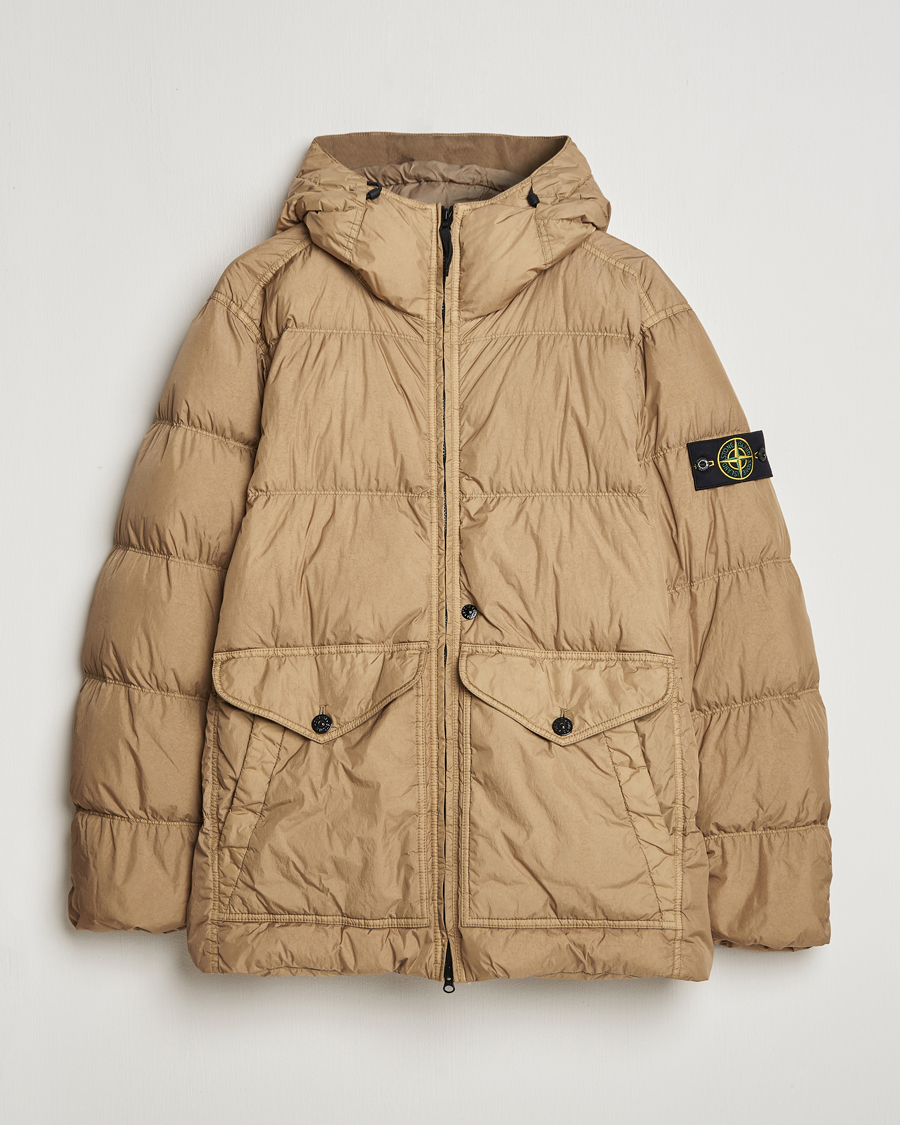 Uomini | Giacche | Stone Island | Garment Dyed Recycled Nylon Down Hooded Jacket Biscuit