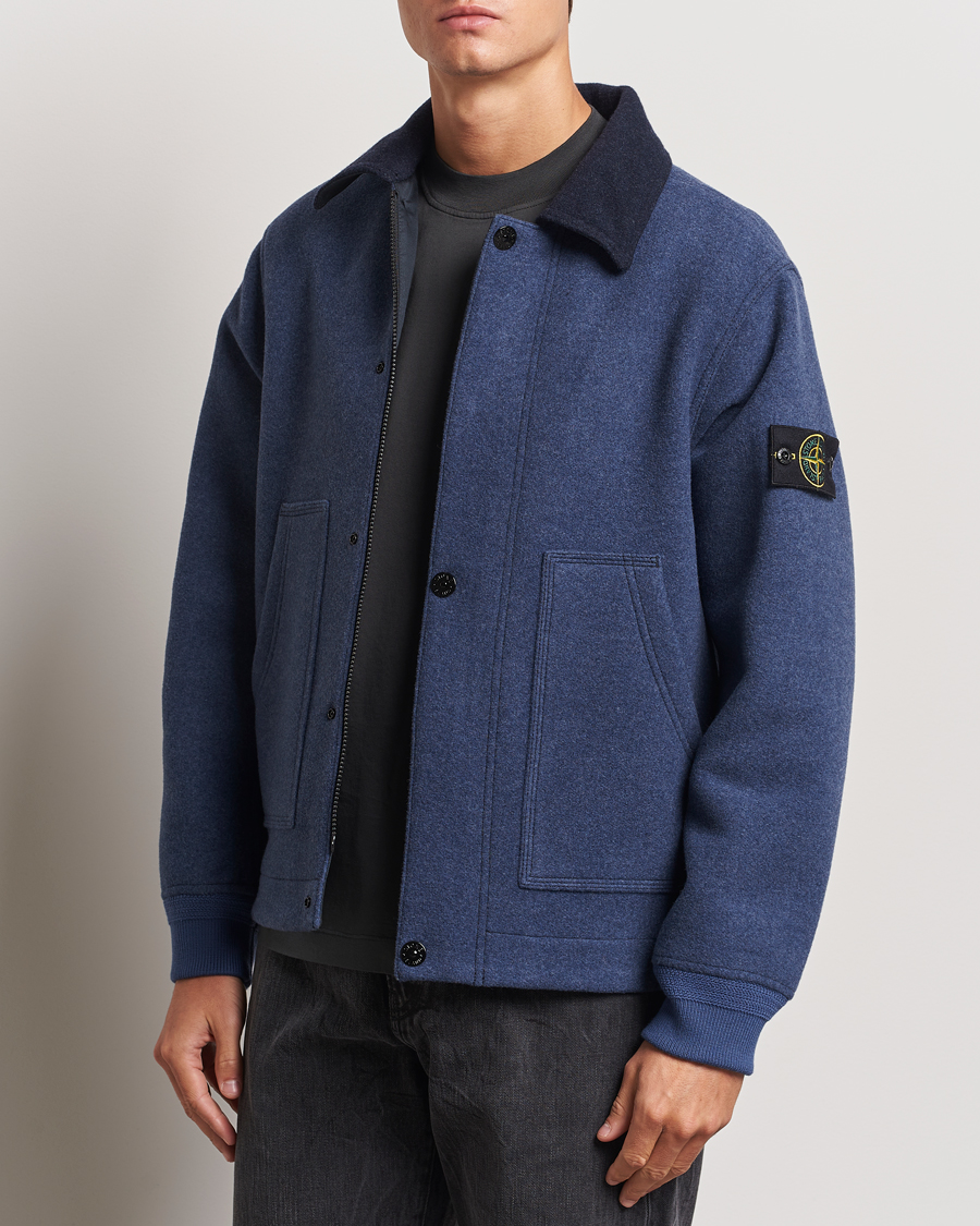 Uomini |  | Stone Island | Panno Speciale Wool Nylon Jacket Royal Blue