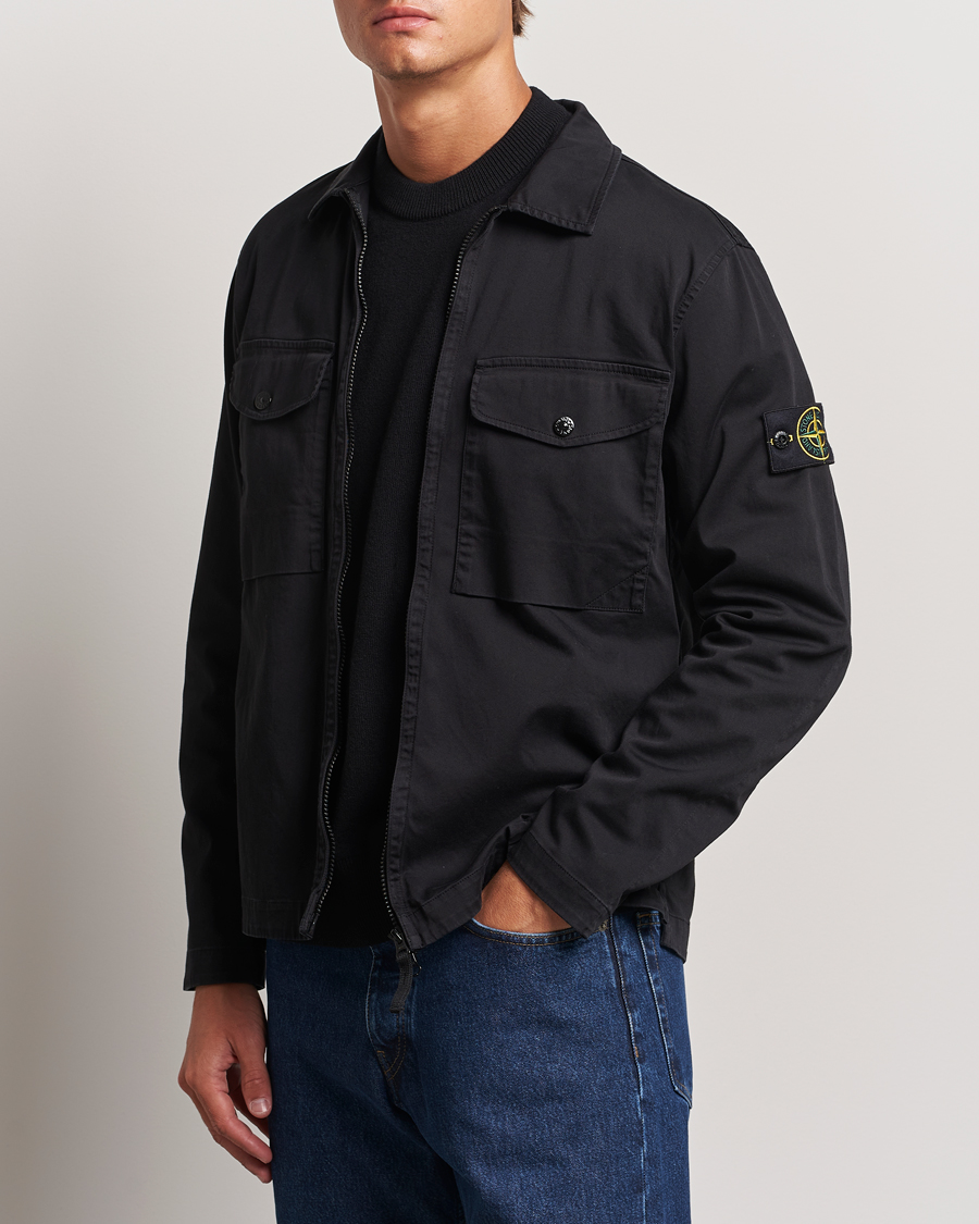 Uomini |  | Stone Island | Garment Dyed Cotton Zip Overshirt Black