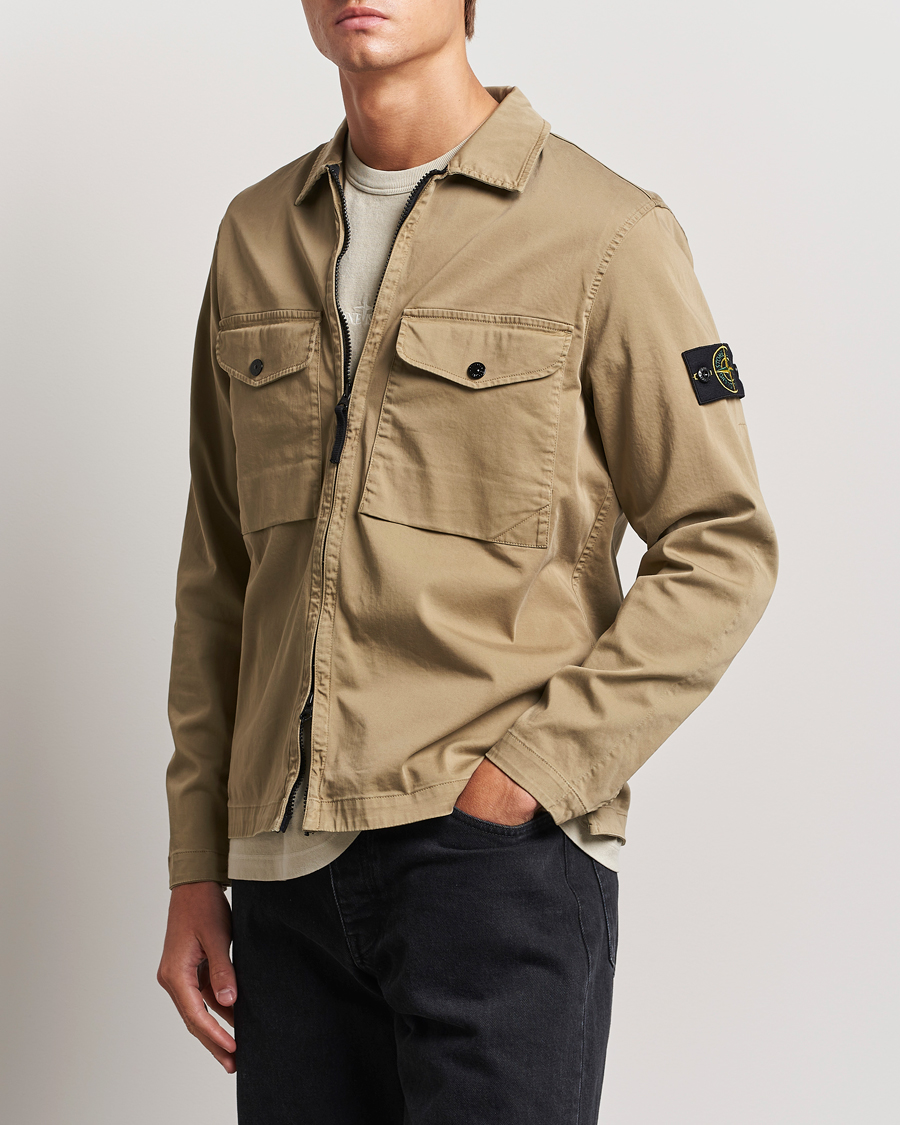 Uomini | Casual | Stone Island | Garment Dyed Cotton Zip Overshirt Biscuit