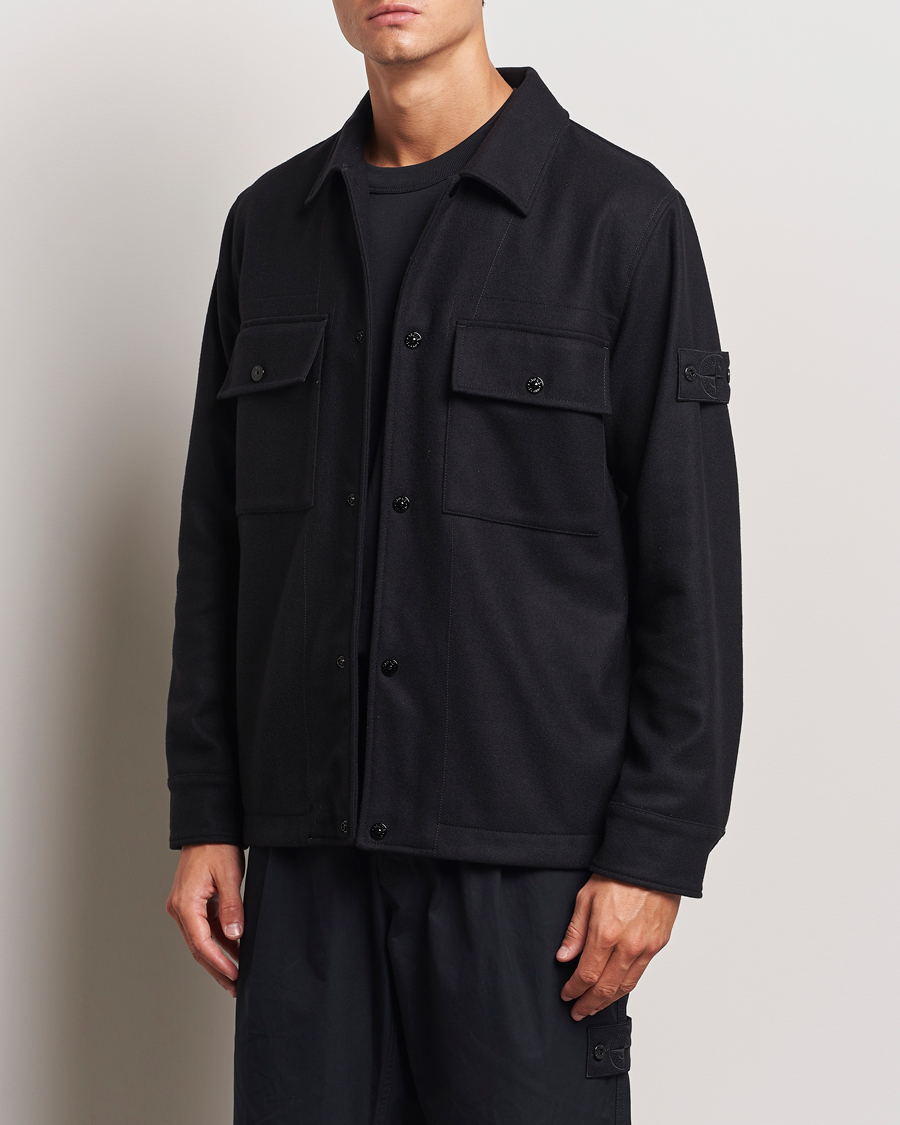 Uomini |  | Stone Island | Ghost Wool/Nylon Flannel Overshirt Black