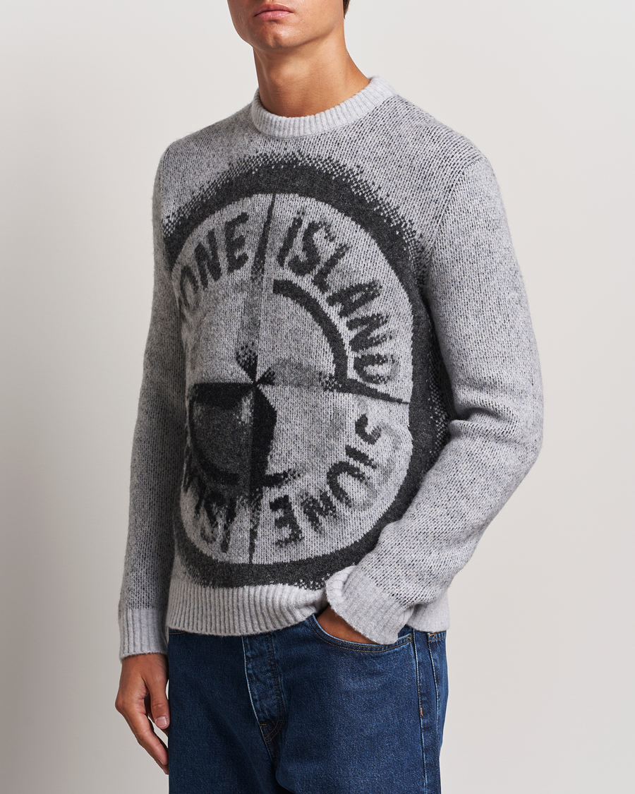 Uomini |  | Stone Island | Jacquard Knitted Wool Crew Neck Grey