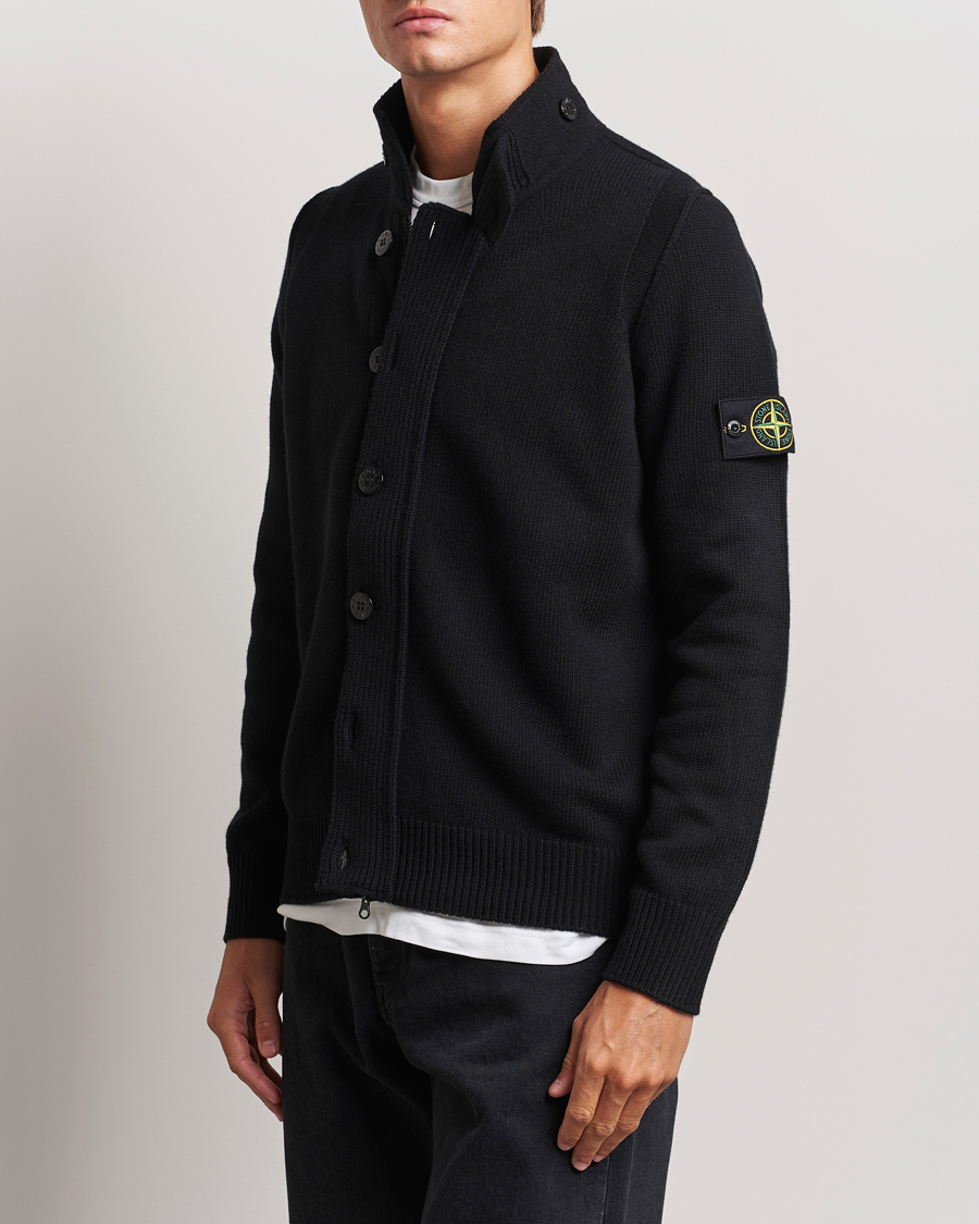 Uomini | Maglieria | Stone Island | Knitted Lambswool Zip Cardigan Black