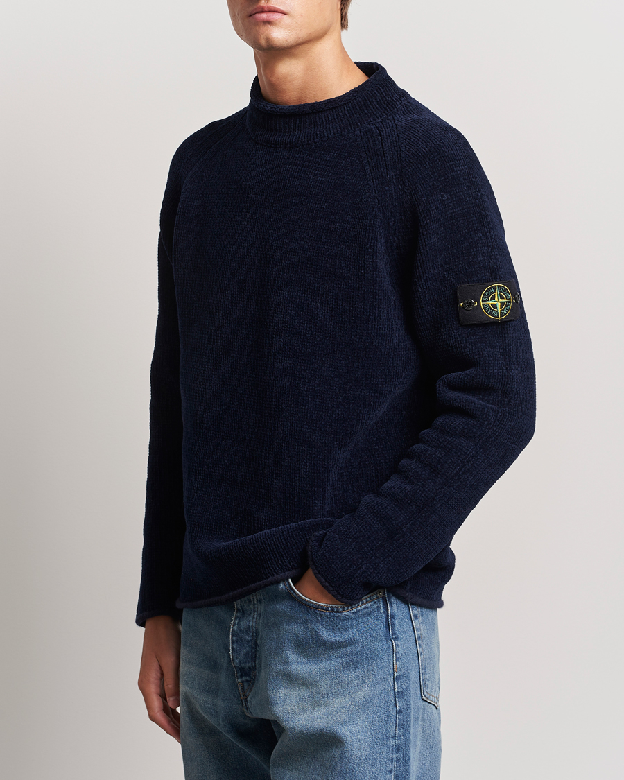 Uomini |  | Stone Island | Cotton Chenille Mock Neck Navy Blue