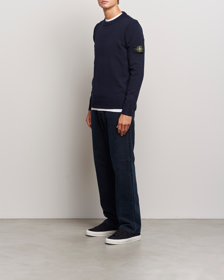 Uomini | Maglieria | Stone Island | Knitted Lambwool Sweater Navy Blue