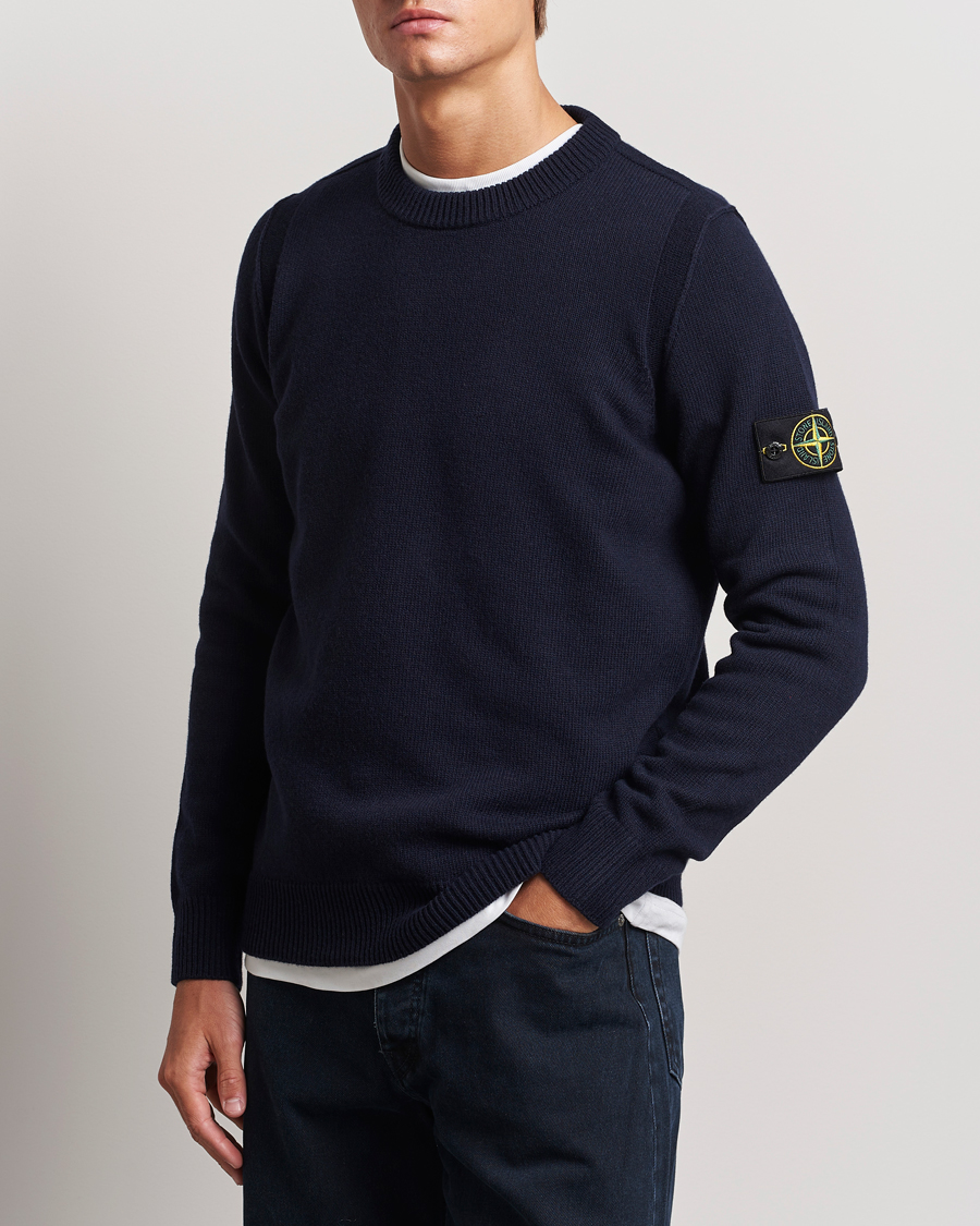 Uomini | Maglieria | Stone Island | Knitted Lambwool Sweater Navy Blue