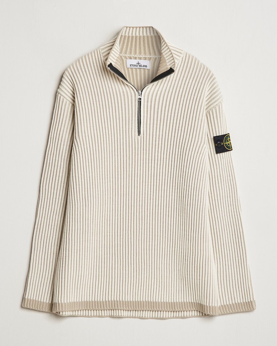 Uomini | Maglieria | Stone Island | Full Rib Wool Half Zip Natural