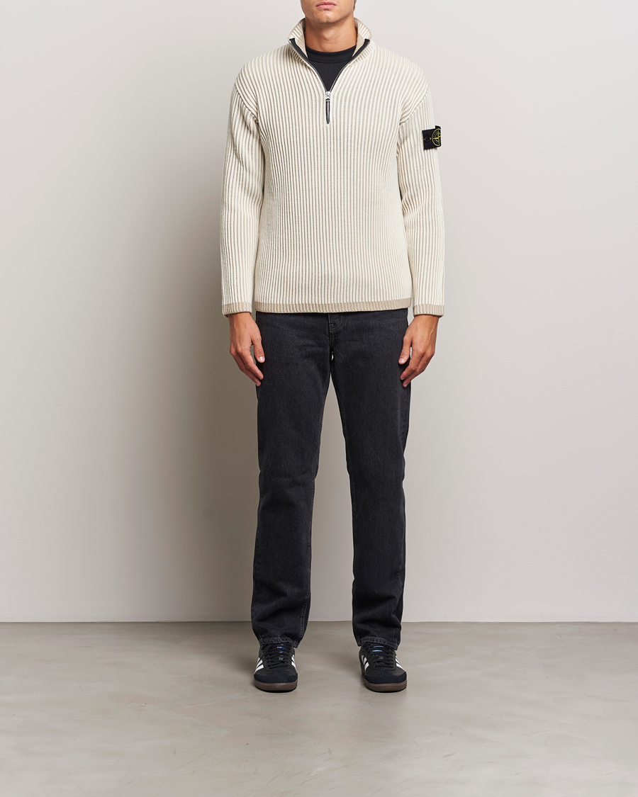Uomini | Maglieria | Stone Island | Full Rib Wool Half Zip Natural