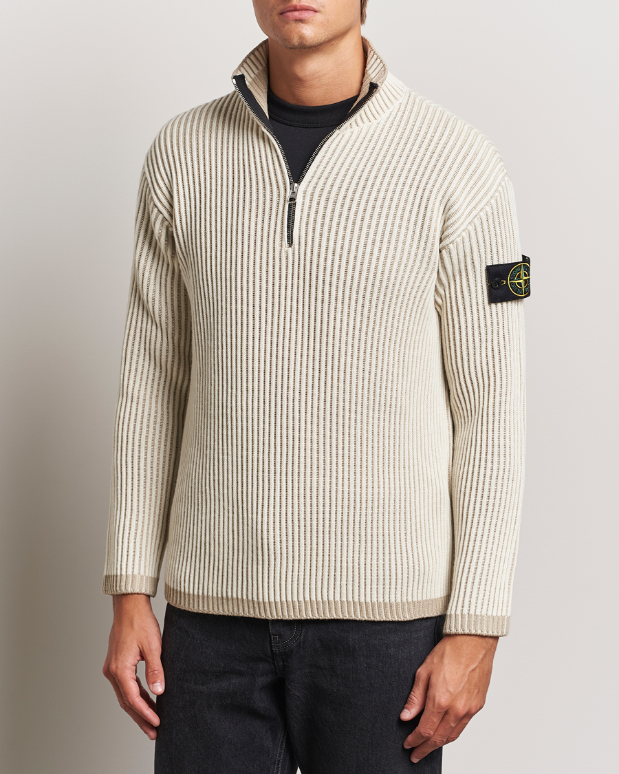 Uomini | Maglieria | Stone Island | Full Rib Wool Half Zip Natural