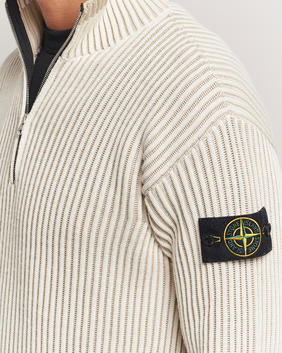 Uomini | Maglieria | Stone Island | Full Rib Wool Half Zip Natural