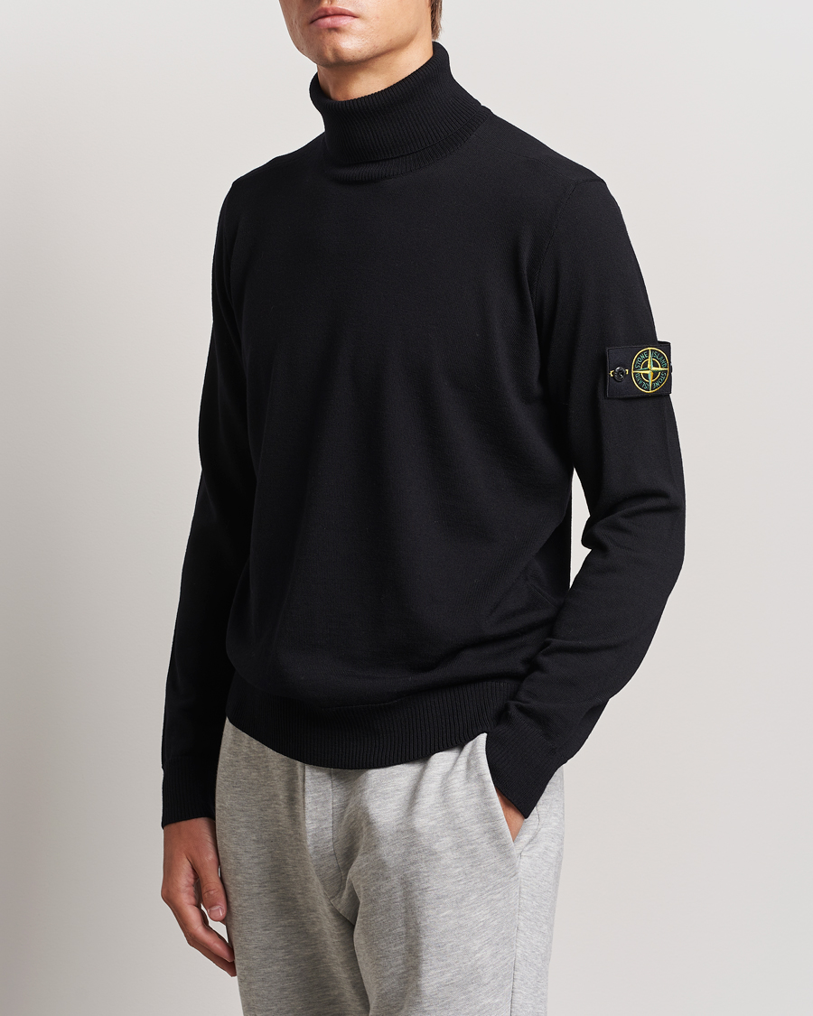 Uomini |  | Stone Island | Knitted Wool Polo Black