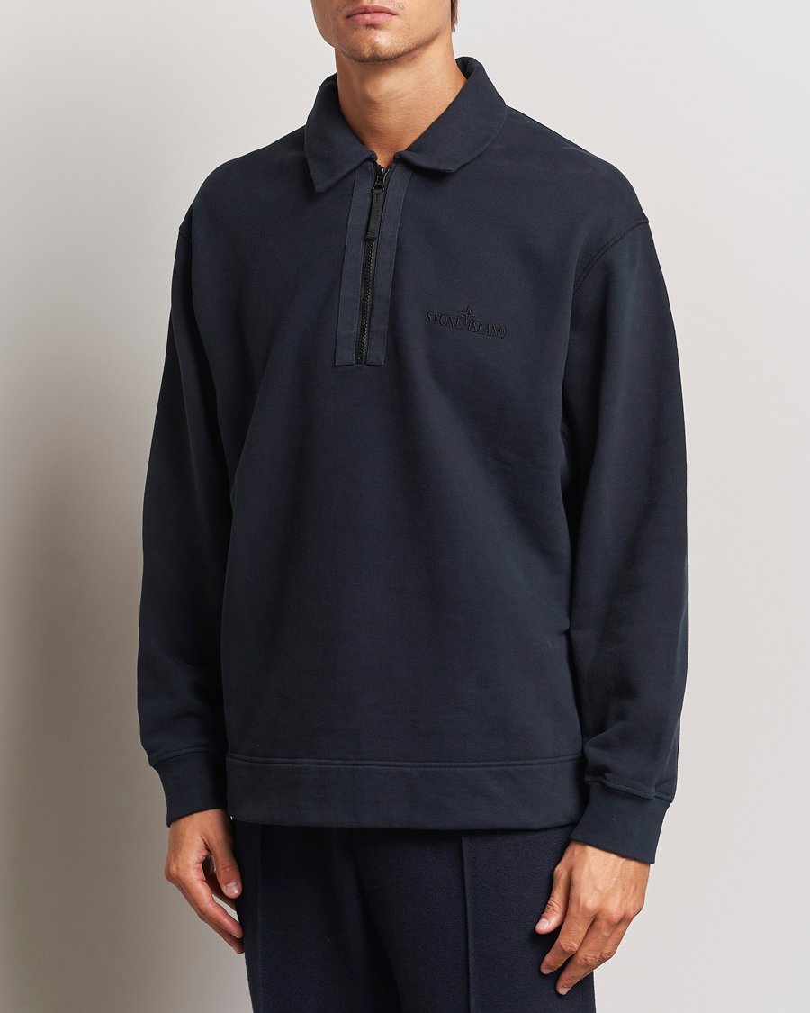 Uomini | Felpe | Stone Island | Garment Dyed Fleece Zip Polo Navy Blue