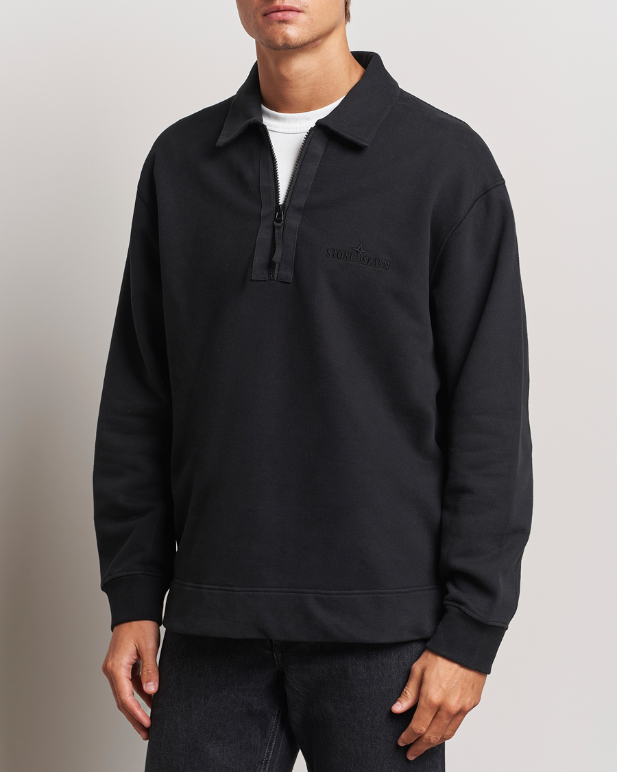 Uomini | Stone Island | Stone Island | Garment Dyed Fleece Zip Polo Black